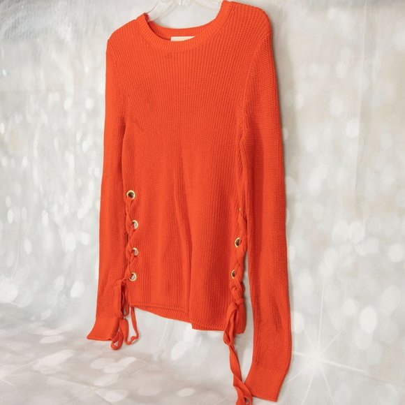 Michael Kors Designer Pull Over Crew Neck Sweater Top W/Gold Grommet Side Ties - Picture 4 of 9